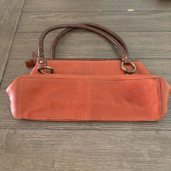 Fossil Orange Brown Genuine Leather Hobo Shoulder Handbag Purse Braided Strap - Picture 6 of 12